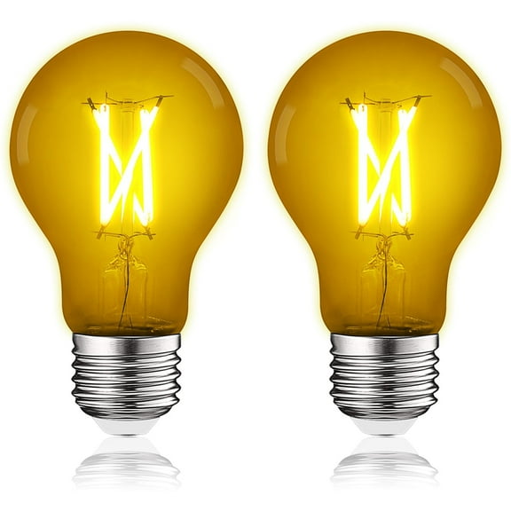 Luxrite A19 Edison LED Yellow Light Bulbs 4.5W=60W E26 Base Indoor Outdoor Decoration Party Holiday Lighting 2 Pack