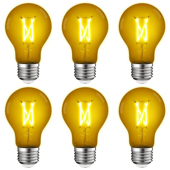 Luxrite A19 Edison LED Yellow Light Bulbs 4.5W=60W E26 Base Indoor Outdoor Decoration Party Holiday Lighting 6 Pack