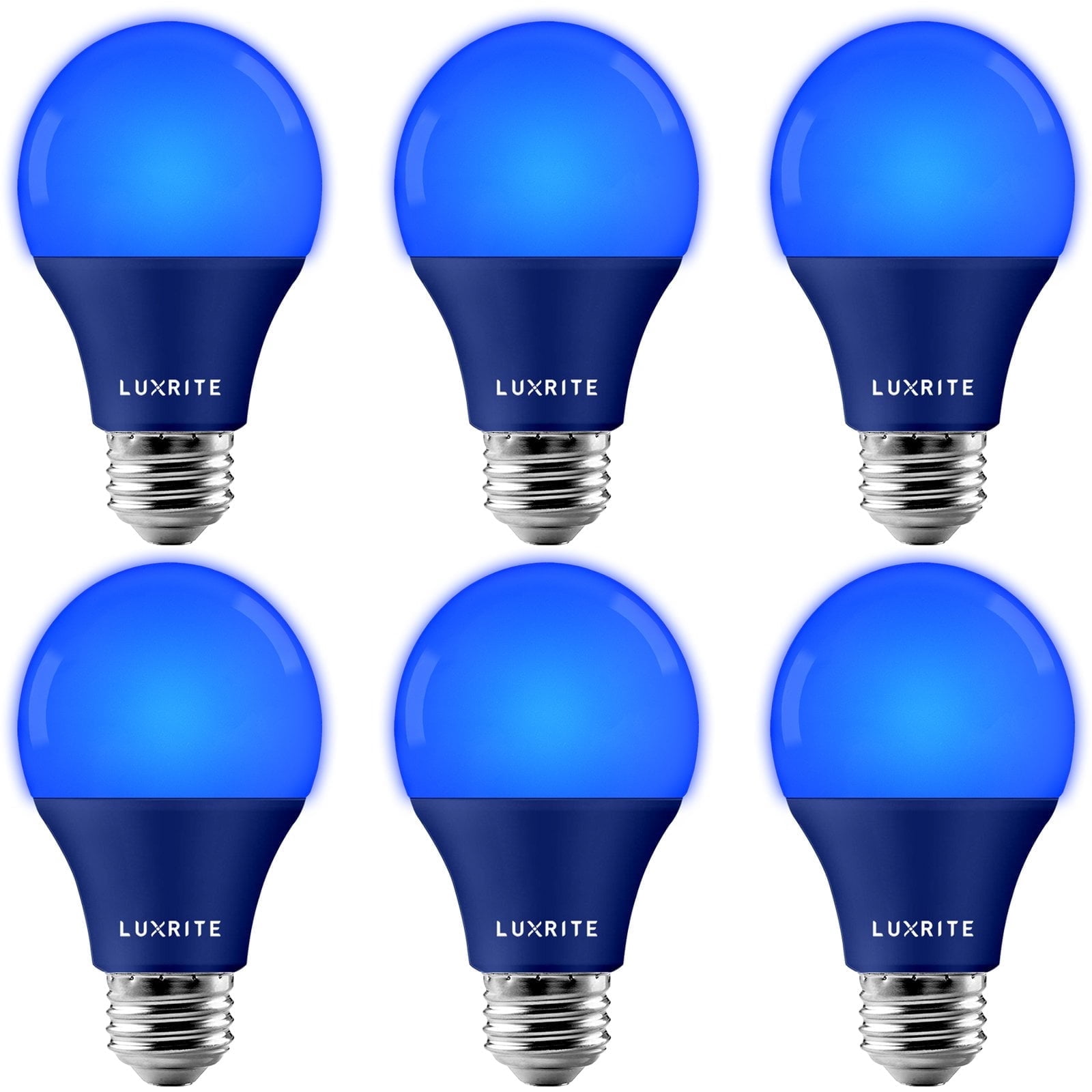 Luxrite A19 LED Blue Light Bulbs 60W Equivalent Non-Dimmable UL Listed E26 Base 6-Pack