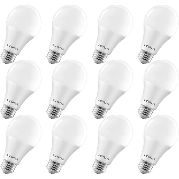Luxrite A19 LED Dimmable Light Bulbs 15W 100 Watt Equivalent 5000K Bright White, 1600 Lumens, E26, 12-Pack