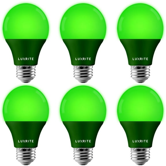 Luxrite A19 LED Green Light Bulbs 60W Equivalent Non-Dimmable UL Listed E26 Base 6-Pack