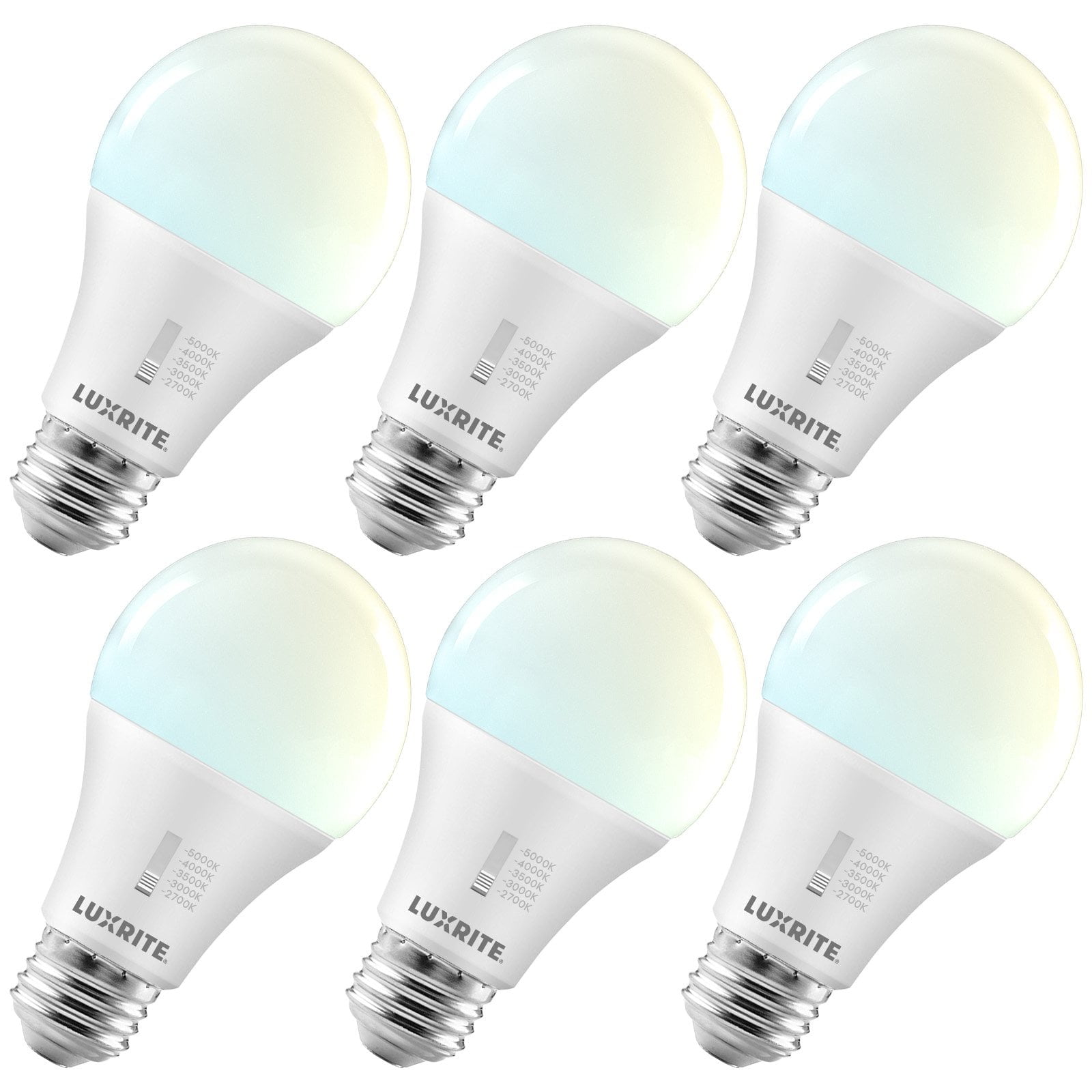 Luxrite A19 LED Light Bulb 100 Watt Equivalent CRI90 5CCT Dimmable 1600LM 15W E26 ETL 4 Pack