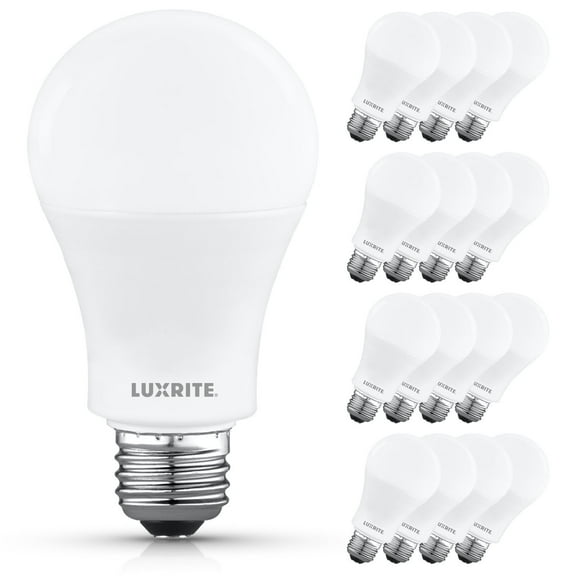 Luxrite A19 LED Light Bulb 12.5W=100W 2700K 1500 Lumens Non-Dimmable E26 Base Enclosed Fixture Rated Damp Rated ETL 16 Pack