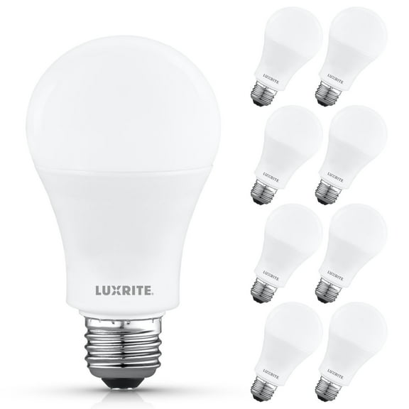 Luxrite A19 LED Light Bulb 12.5W=100W 2700K 1500 Lumens Non-Dimmable E26 Base Enclosed Fixture Rated Damp Rated ETL 8 Pack