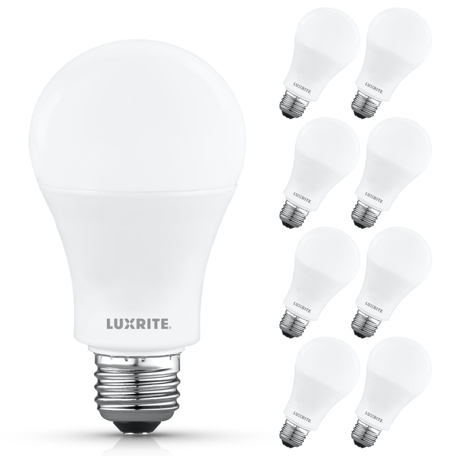 Luxrite A19 LED Light Bulb 12.5W=100W 4000K 1500 Lumens Non-Dimmable E26 Base Enclosed Fixture Rated Damp Rated ETL 8 Pack