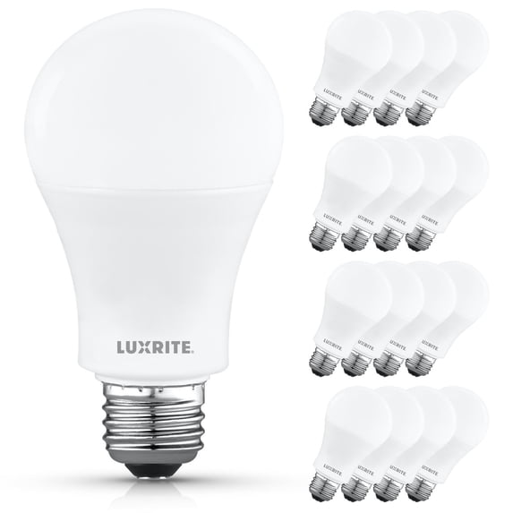 Luxrite A19 LED Light Bulb 12.5W=100W 5000K 1500 Lumens Non-Dimmable E26 Base Enclosed Fixture Rated Damp Rated ETL 16 Pack