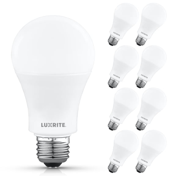 Luxrite A19 LED Light Bulb 12.5W=100W 5000K 1500 Lumens Non-Dimmable E26 Base Enclosed Fixture Rated Damp Rated ETL 8 Pack