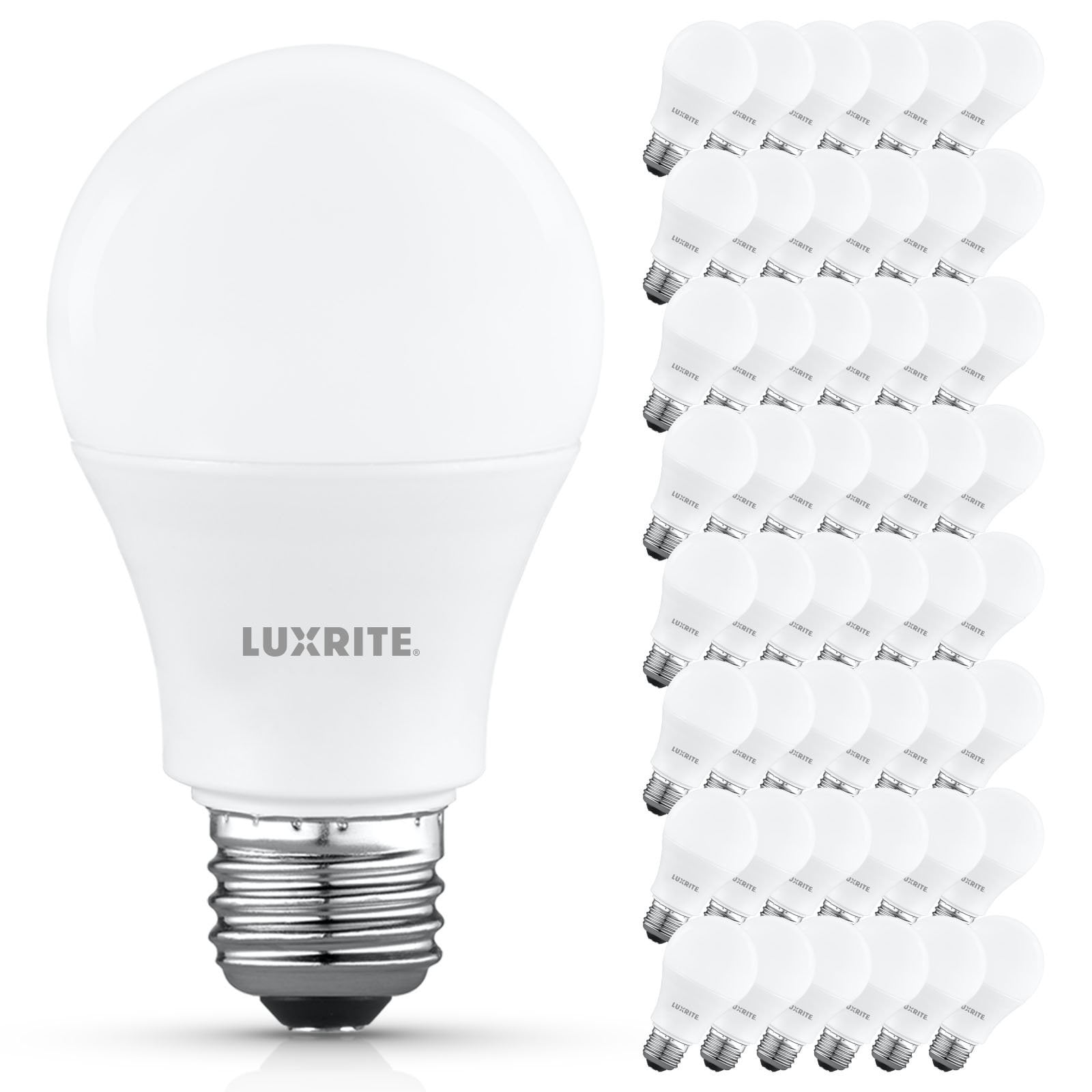 Luxrite A19 LED Light Bulb 60 Watt Equivalent, Non-Dimmable, 3000K Soft White, 800LM, Standard LED Light Bulbs 8W, E26 Base, Enclosed Fixture Rated, Damp Rated, ETL Listed 48 Pack