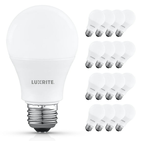 Luxrite A19 LED Light Bulb 60 Watt Equivalent, Non-Dimmable, 3500K Natural White, 800LM, Standard LED Light Bulbs 8W, E26 Base, Enclosed Fixture Rated, Damp Rated, ETL Listed 16 Pack