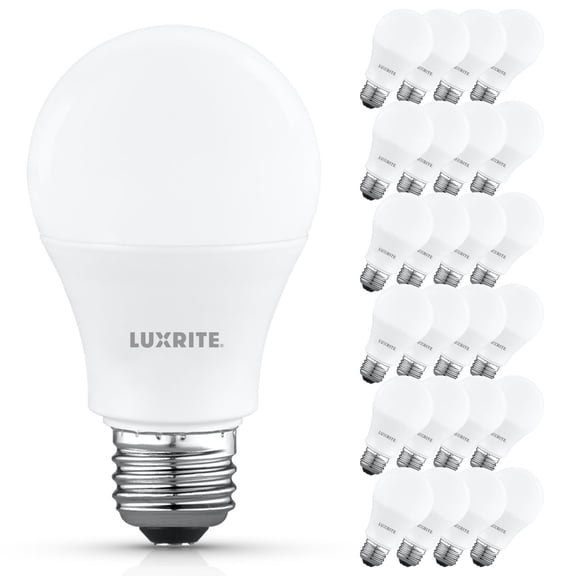 Luxrite A19 LED Light Bulb 60 Watt Equivalent, Non-Dimmable, 3500K Natural White, 800LM, Standard LED Light Bulbs 8W, E26 Base, Enclosed Fixture Rated, Damp Rated, ETL Listed 24 Pack