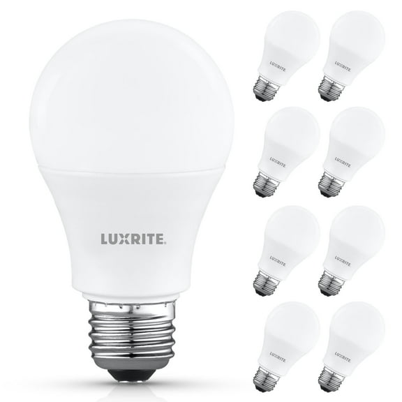 Luxrite A19 LED Light Bulb 60 Watt Equivalent, Non-Dimmable, 5000K Bright White, 800LM, Standard LED Light Bulbs 8W, E26 Base, Enclosed Fixture Rated, Damp Rated, ETL Listed 8 Pack