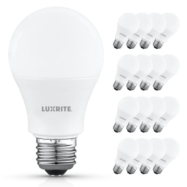 Luxrite A19 LED Light Bulb 9.5W=75W 5000K 1100 Lumens Non-Dimmable E26 Base Enclosed Fixture Rated Damp Rated ETL 16-Pack