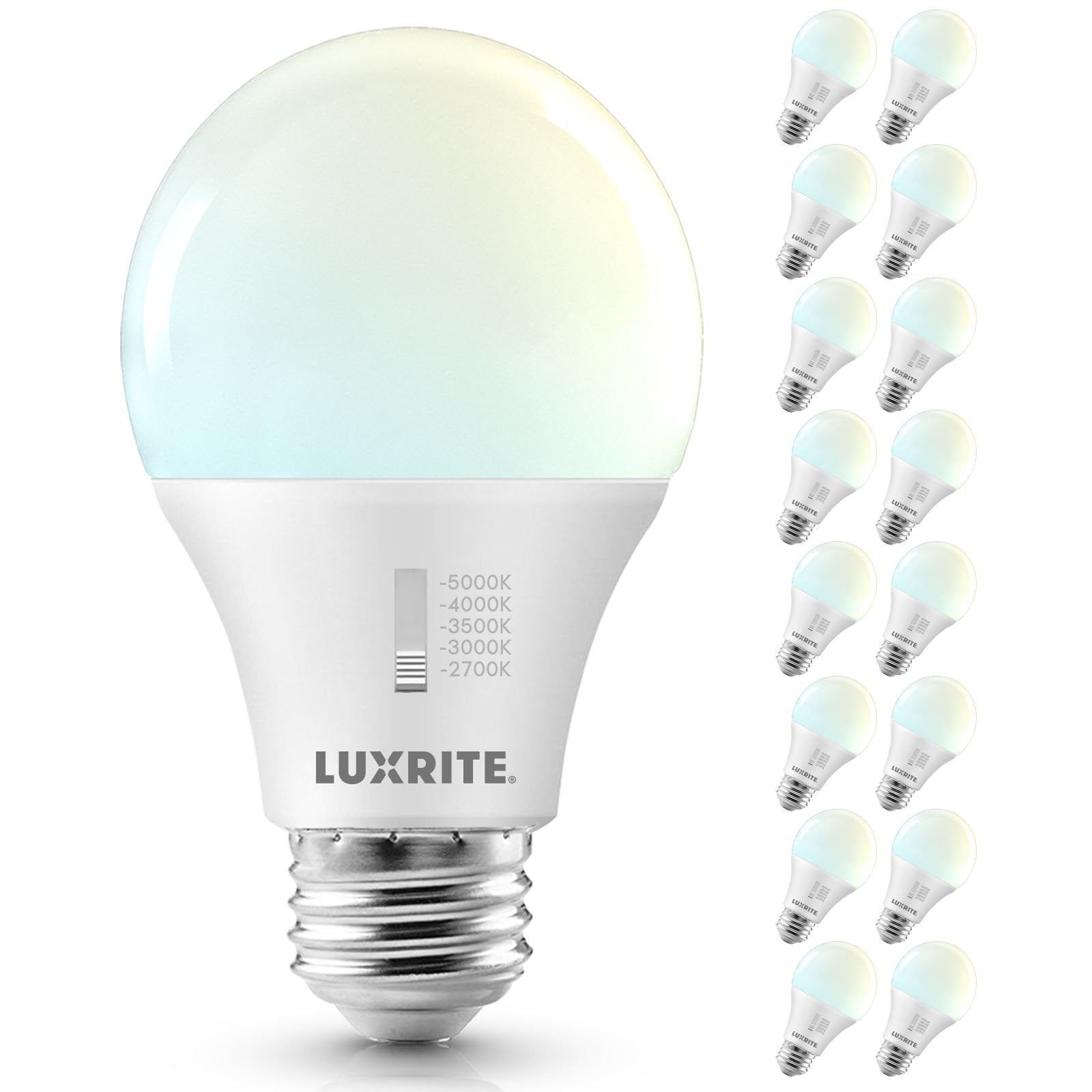 LUXRITE BR20 LED Bulbs - 12 Pack, 7W (50W Equivalent), Dimmable, 5 Color Temperatures 2700K-5000K