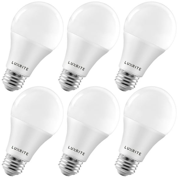 Luxrite A19 LED Light Bulb, Dimmable, 3500K Natural White, 1600 Lumens, Enclosed Fixture Rated, 15W, E26 Base 6-Pack