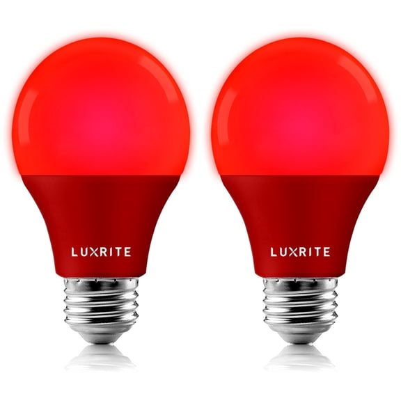 Luxrite A19 LED Red Light Bulbs, 60W Equivalent, UL Listed, E26 Base, Indoor Outdoor, Event, Home Lighting 2 Pack
