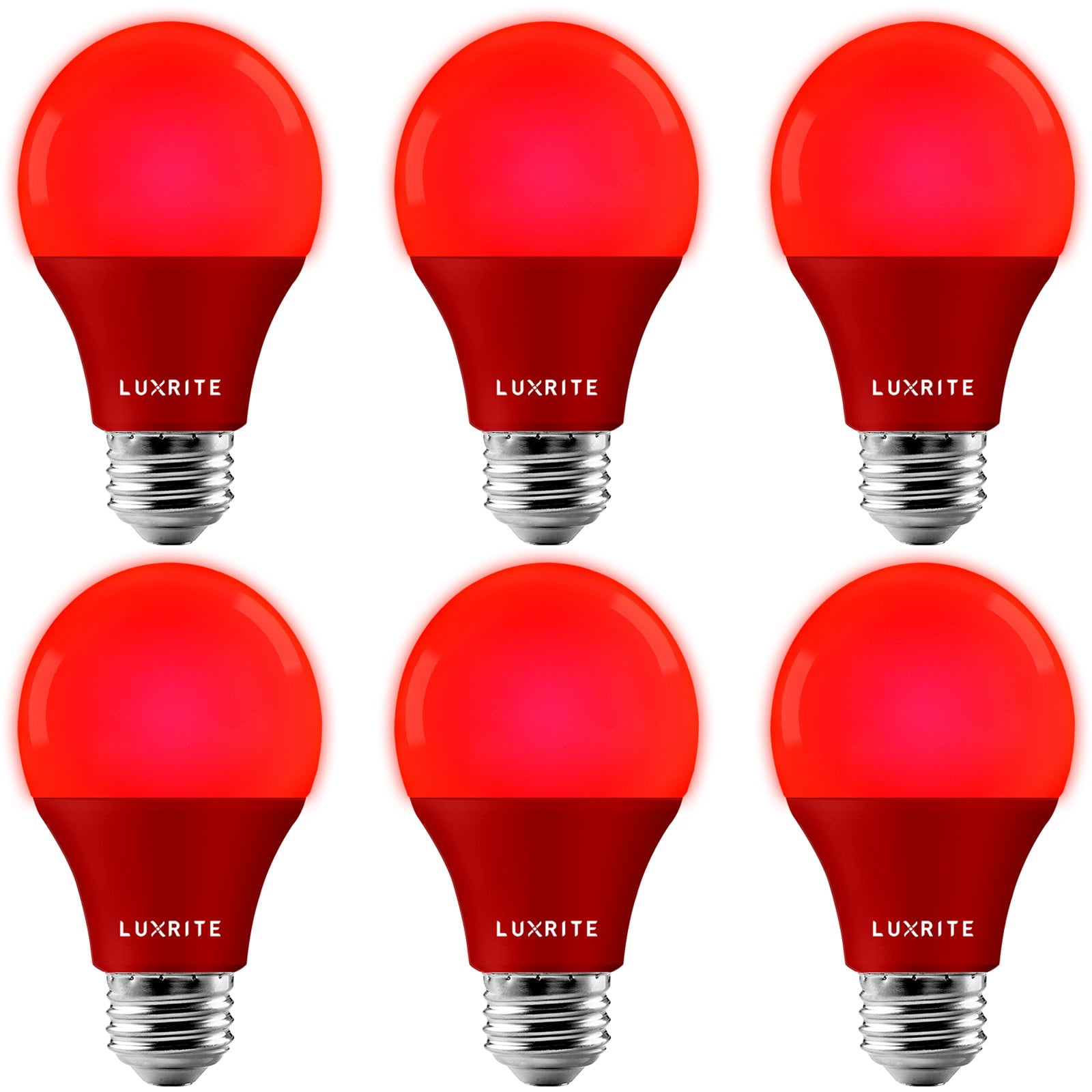 Luxrite A19 LED Red Light Bulbs, 60W Equivalent, UL Listed, E26 Base, Indoor Outdoor, Event