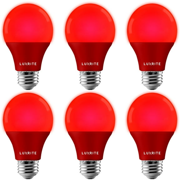 Luxrite A19 LED Red Light Bulbs, 60W Equivalent, UL Listed, E26 Base, Indoor Outdoor, Event, Home Lighting 6 Pack