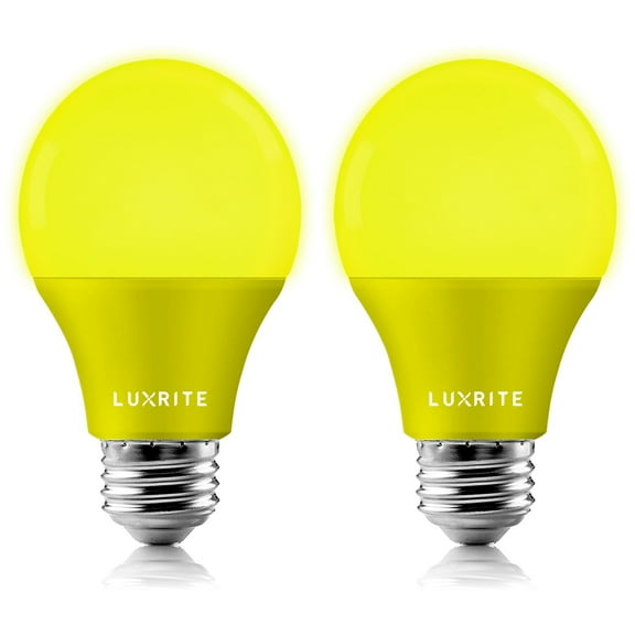 Luxrite A19 LED Yellow Light Bulbs 60W Equivalent Non-Dimmable UL Listed E26 Base 2-Pack