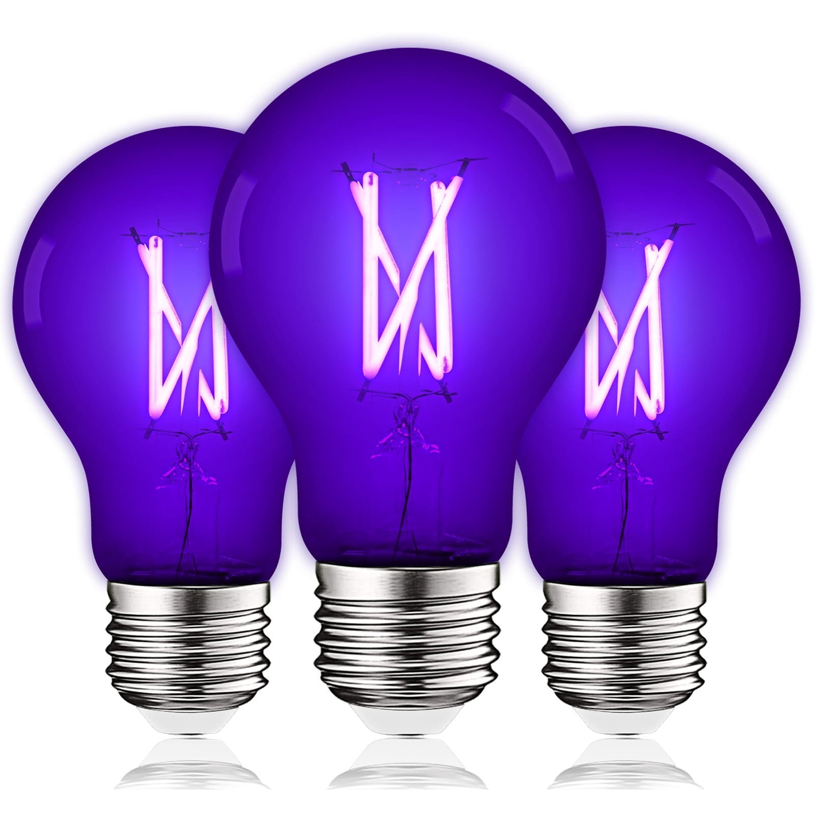 Luxrite A19 UV LED Black Light Bulb 6W Enclosed Fixture Rated E26 3-Pack
