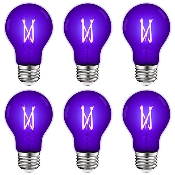 Luxrite A19 UV LED Black Light Bulb 6W Enclosed Fixture Rated E26 6-Pack