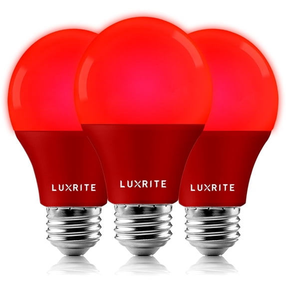 Luxrite A19 Yellow LED Bug Light Bulbs 8W Non-Dimmable UL Listed E26 Indoor Outdoor Porch Deck Home Lighting 3 Pack Red