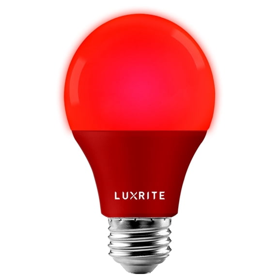 Luxrite A19 Red LED Bug Light Bulbs 8W Non-Dimmable UL Listed E26 Indoor Outdoor Porch Deck Home Lighting Red