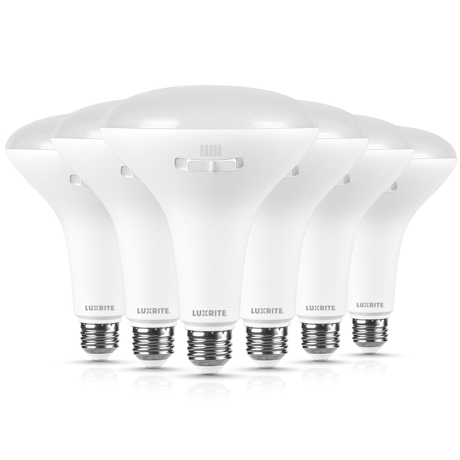 Luxrite BR40 LED Light Bulb 12W=90W 5CCT Dimmable 1080 Lumens LED Flood Light Bulb UL Listed E26 Medium Base 6-Pack