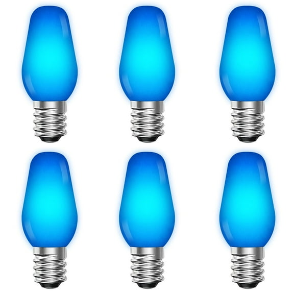 Luxrite C7 LED Blue Replacement Light Bulbs for String Lights 0.5W Colored Bulb Enclosed Fixture Rated UL E12 Indoor Outdoor 6 Pack