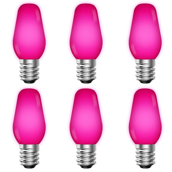 Luxrite C7 LED Pink Replacement Light Bulbs for String Lights 0.5W Colored Bulb Enclosed Fixture Rated UL E12 Indoor Outdoor 6 Pack