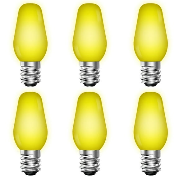 Luxrite C7 LED Yellow Replacement Light Bulbs for String Lights 0.5W Colored Bulb Enclosed Fixture Rated UL E12 Indoor Outdoor 6 Pack