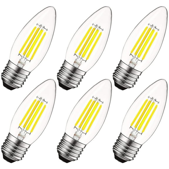 Luxrite Candelabra LED Bulb Clear Glass, 5W=60W, 550 Lumens, 5000K Bright White, E26, Dimmable, UL Listed 6-Pack