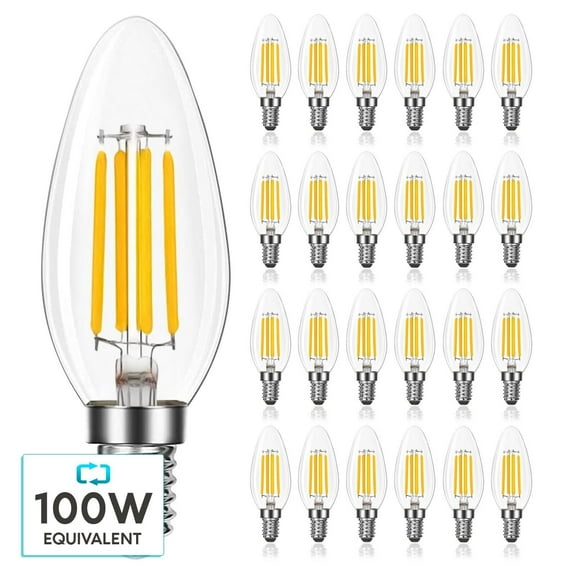 Luxrite Candelabra LED Light Bulbs 100W Equivalent 800 Lumens 7W B11 Dimmable Damp Rated UL Listed E12 24 Pack 2700K (Warm White)