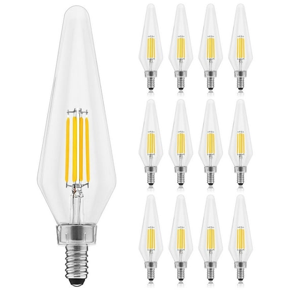 Luxrite E12 Candelabra LED Light Bulbs, 3000K, Dimmable, 4.5W, 500 Lumens, HX10.5 Glass, Wet Rated, UL Listed 12 Pack