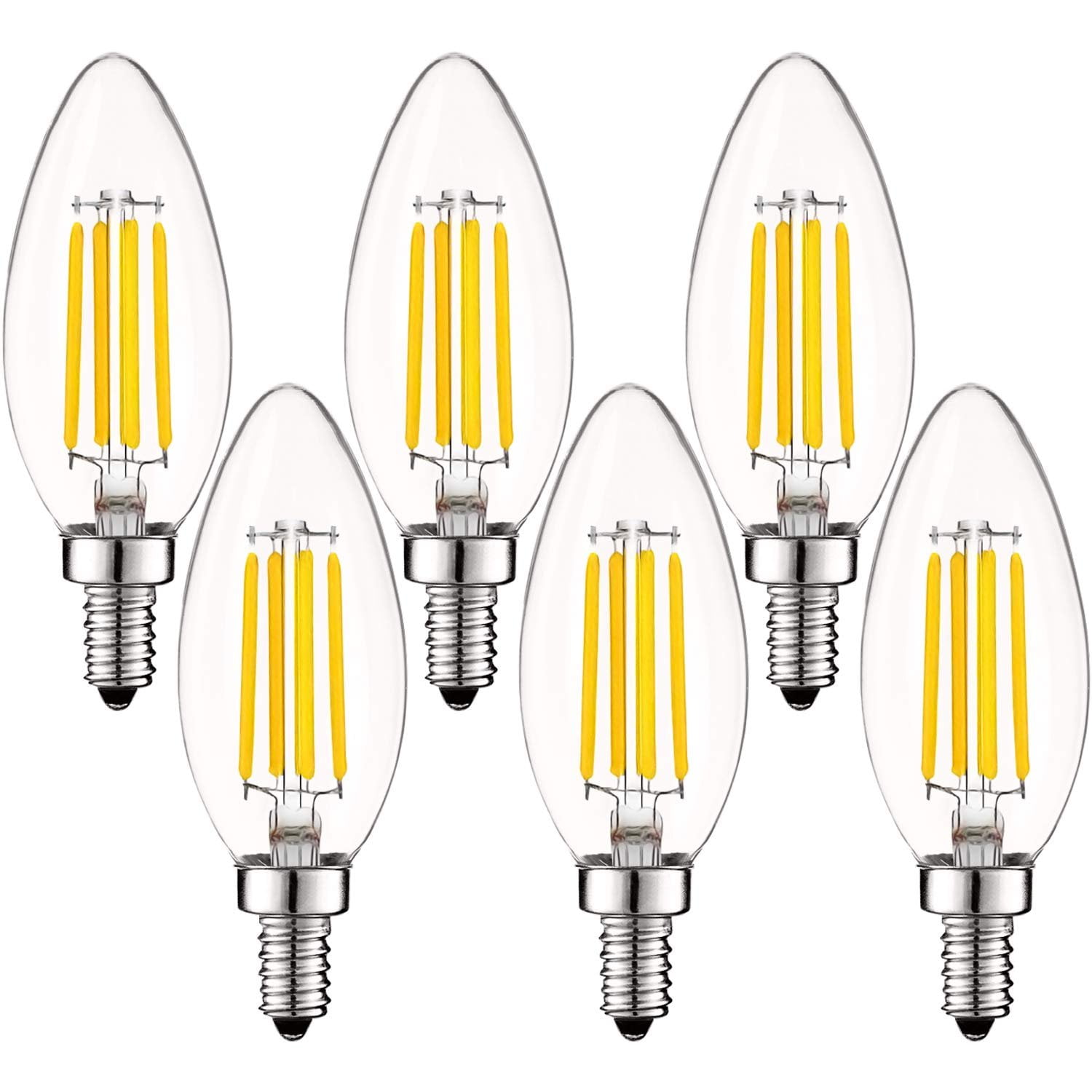 Clear Dimmable LED Candelabra Bulbs with E12 Base, 6-Pack