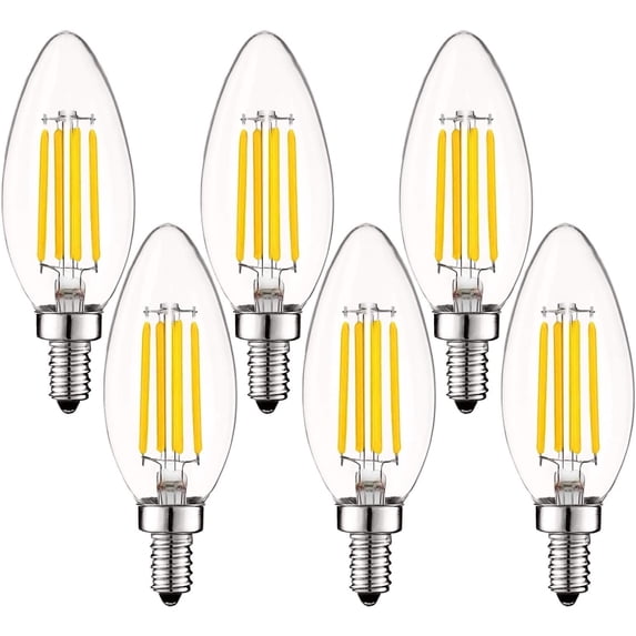Luxrite 5W E12 Vintage Candelabra LED Dimmable Light Bulbs, 60W Equivalent 3000K Soft White, 550 Lumens, Blunt Tip, 6-Pack