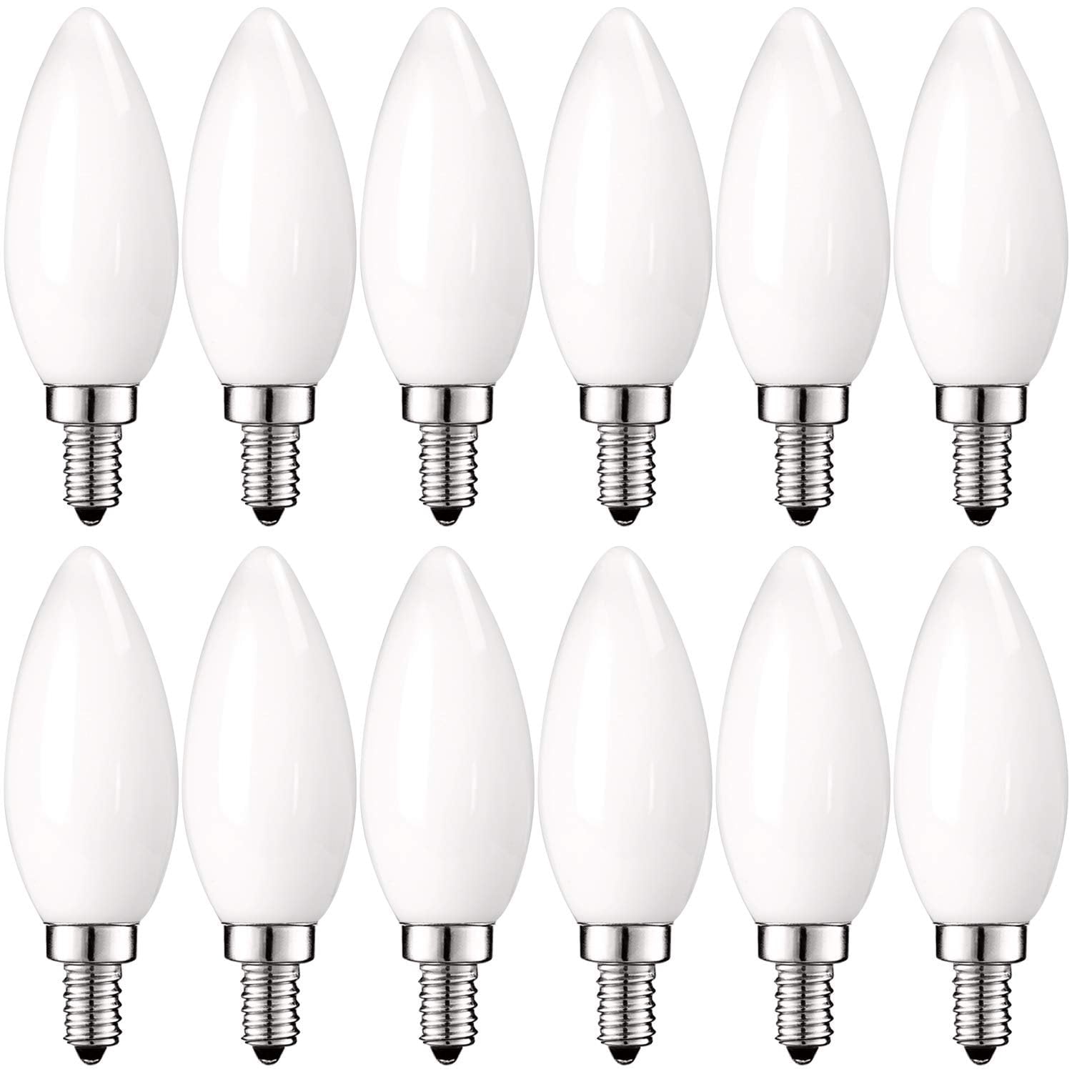 Luxrite E12 LED Chandelier Frosted Light Bulbs, Dimmable, 40 Watt Equivalent, 2700K Warm White, 360 Lumens, Blunt Tip, 12-Pack