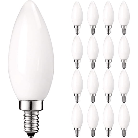 Luxrite E12 LED Chandelier Frosted Light Bulbs, Dimmable, 40 Watt Equivalent, 2700K Warm White, 360 Lumens, Blunt Tip, 16-Pack