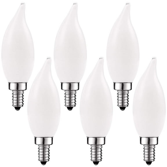 Luxrite E12 LED Chandelier Frosted Light Bulbs, Dimmable, 40 Watt Equivalent, 2700K Warm White, 360 Lumens, Flame Tip, 6-Pack