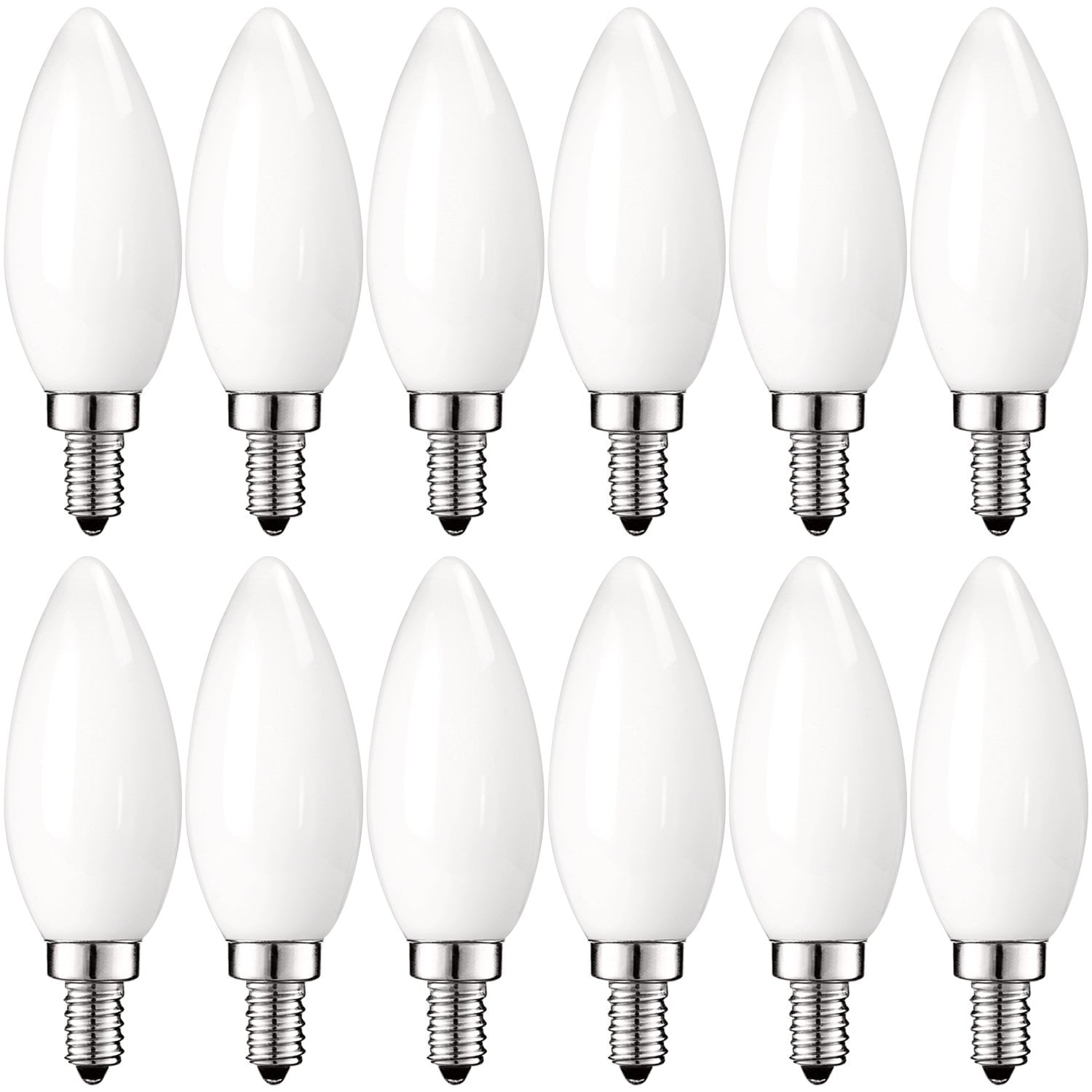 Luxrite E12 LED Chandelier Frosted Light Bulbs, Dimmable, 60 Watt Equivalent, 2700K Warm White, 450 Lumens, Blunt Tip, 16-Pack