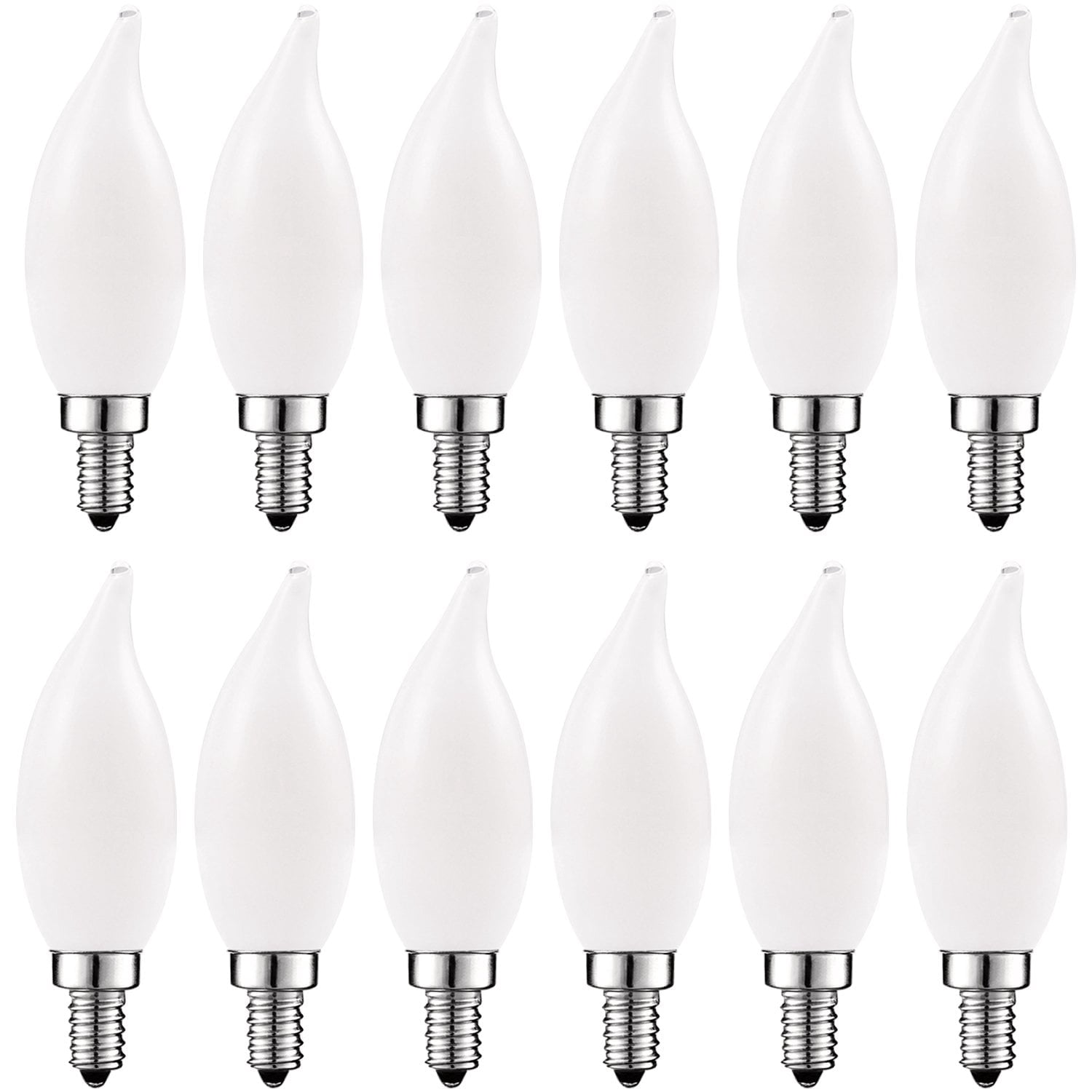 Luxrite E12 LED Chandelier Frosted Light Bulbs, Dimmable, 60 Watt Equivalent, 2700K Warm White, 450 Lumens, Flame Tip, 16-Pack