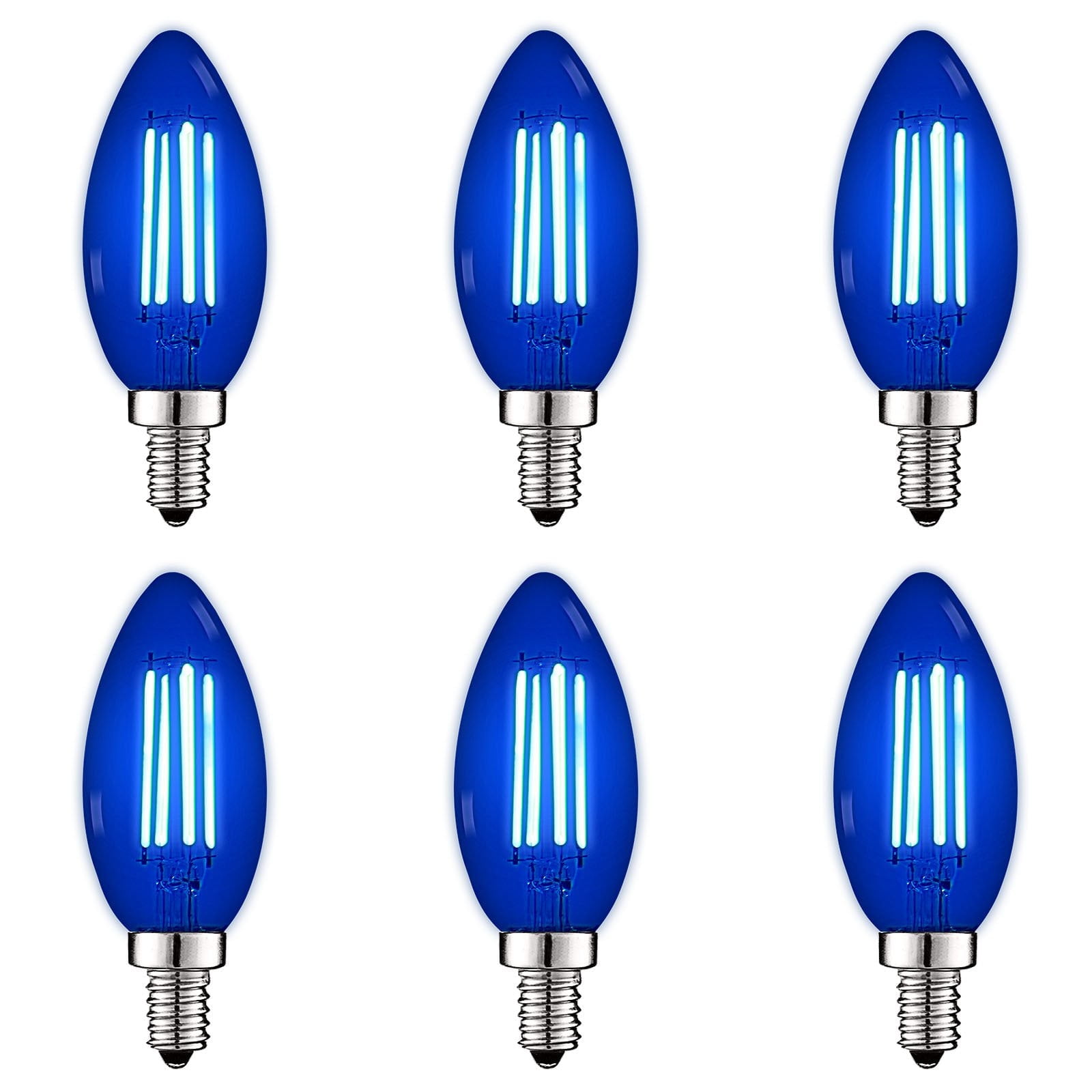 Luxrite E12 LED Filament Blue Light Bulb, 4.5W=40W, Colored Glass Candelabra Bulb, UL, E12, Decoration, Party 6 Pack