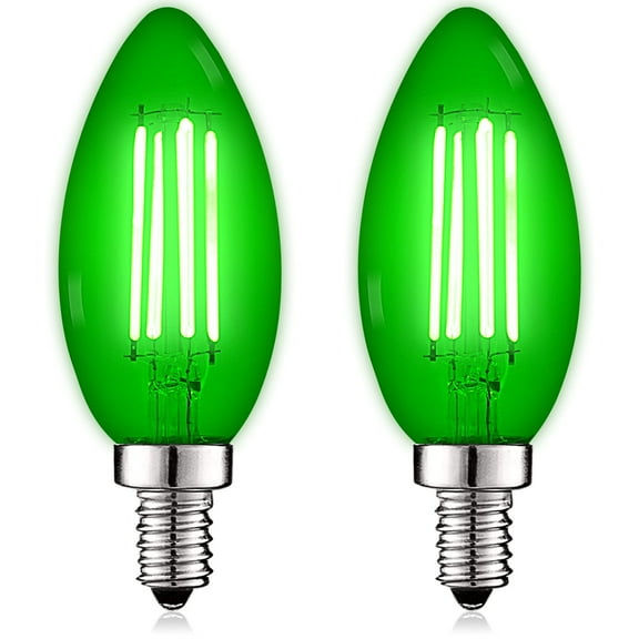 Luxrite E12 LED Filament Green Light Bulb, 4.5W=40W, Colored Glass Candelabra Bulb, UL, E12, Decoration, Party 2 Pack