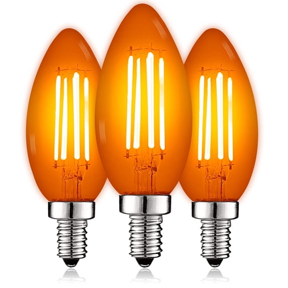 Luxrite E12 LED Filament Orange Light Bulb, 4.5W=40W, Colored Glass Candelabra Bulb, UL, E12, Decoration, Party 3 Pack