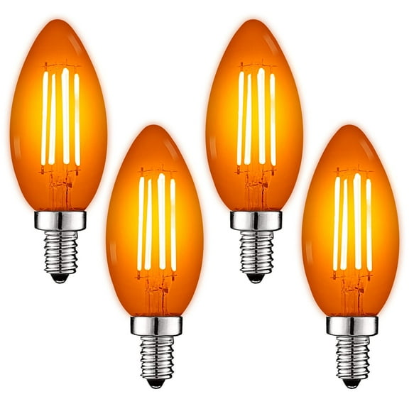 Luxrite E12 LED Filament Orange Light Bulb, 4.5W=40W, Colored Glass Candelabra Bulb, UL, E12, Decoration, Party 4 Pack