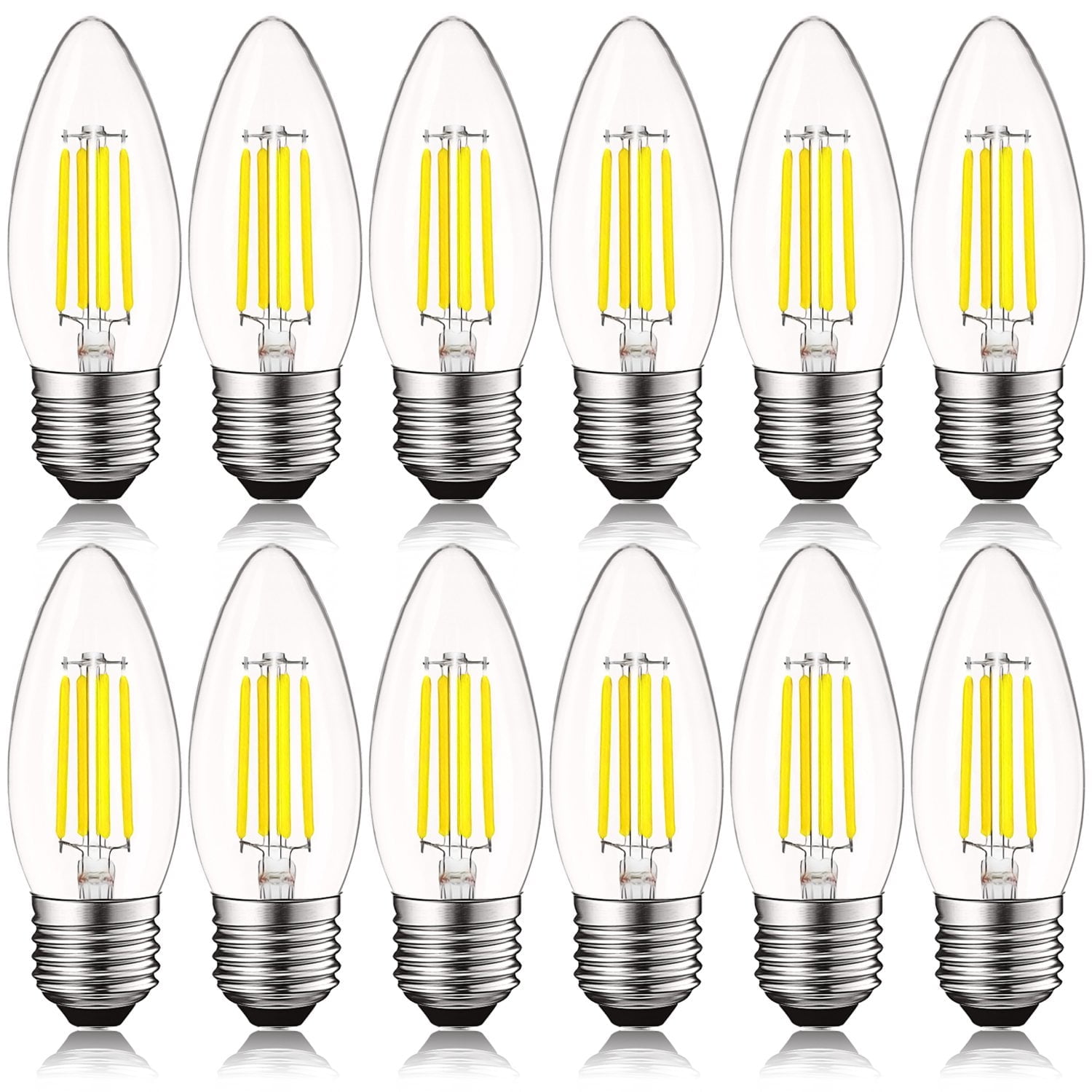 Luxrite Edison Candelabra LED Bulb 5W 60W Equivalent 5000K Bright White, 550 Lumens, E26, 12-Pack
