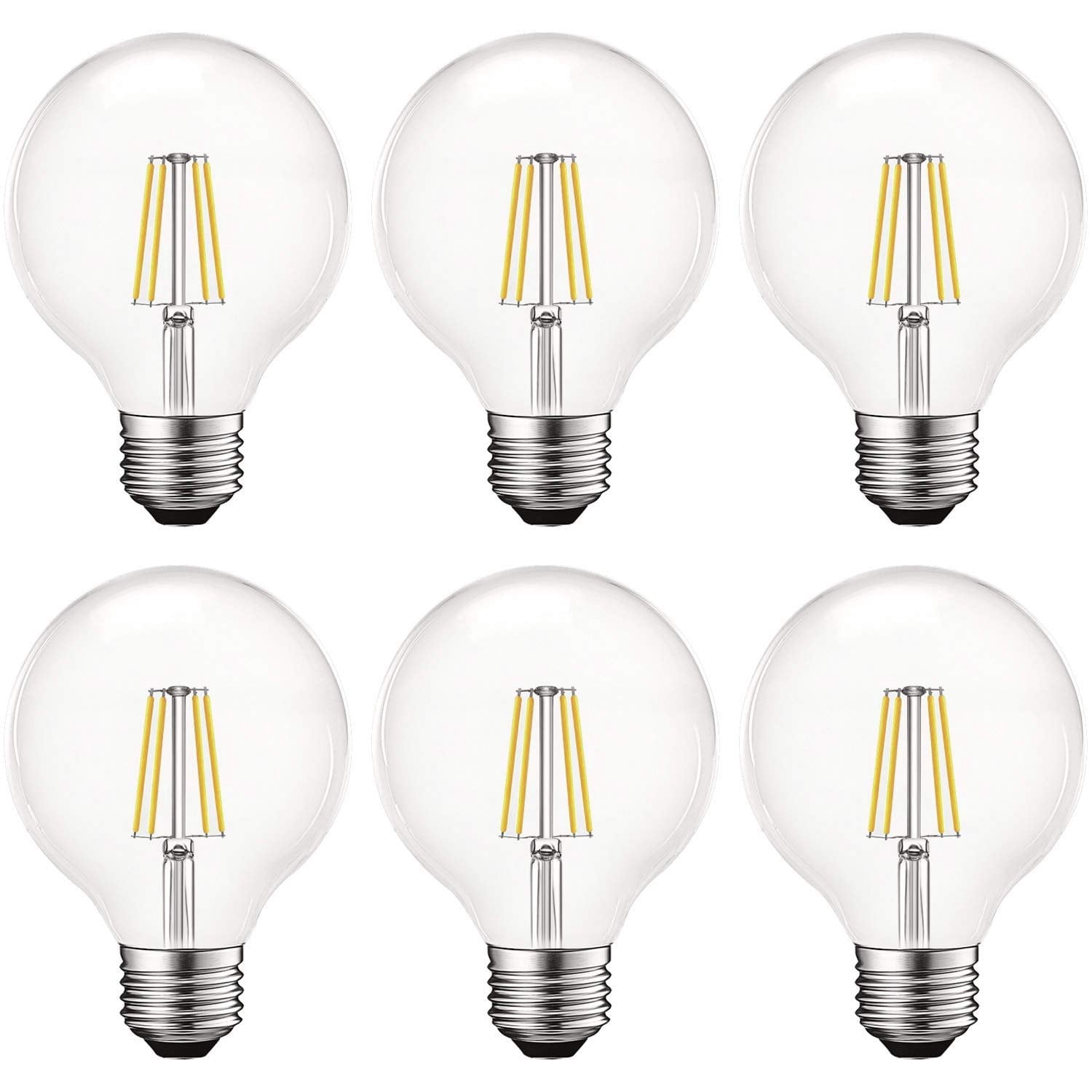 Luxrite G25 Vintage Dimmable LED Globe Light Bulbs 5W=60W 5000K Bright White, 550 Lumens, E26, 6-Pack