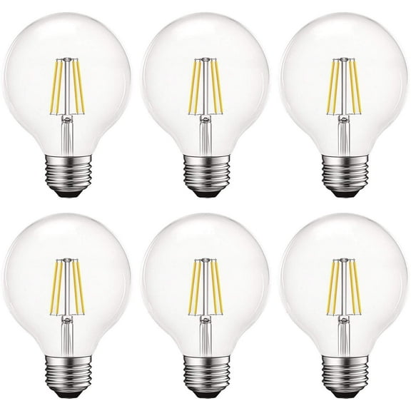 Luxrite G25 Vintage Dimmable LED Globe Light Bulbs 5W=60W 5000K Bright White, 550 Lumens, E26, 6-Pack