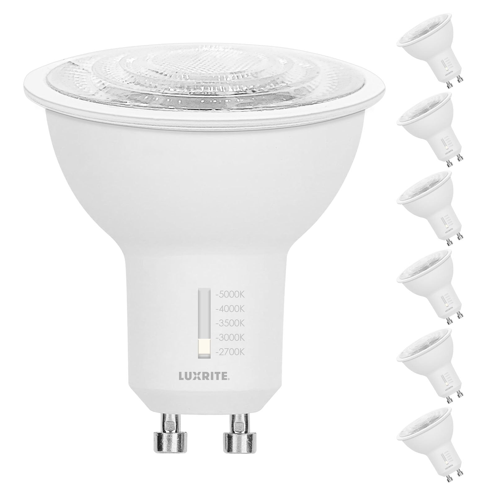 Luxrite GU10 LED Bulbs Dimmable 50W Halogen Equivalent 5CCT 6.5W 500LM ...