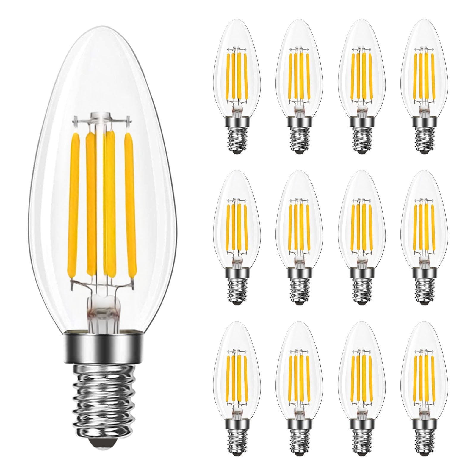 Luxrite LED E12 Candelabra Bulb 8W=75W, 1000 Lumens, 3000K Soft White, Dimmable, Enclosed Fixture & Wet Rated 12 Pack