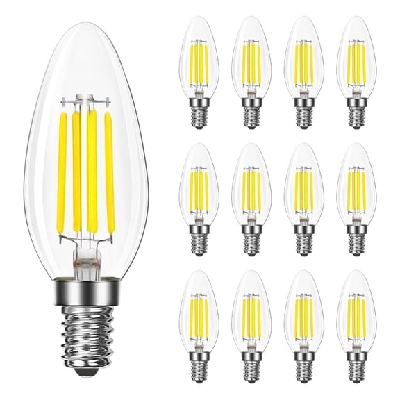 Luxrite LED E12 Candelabra Bulb 8W=75W, 1000 Lumens, 5000K Bright White, Dimmable, Enclosed Fixture & Wet Rated 12 Pack